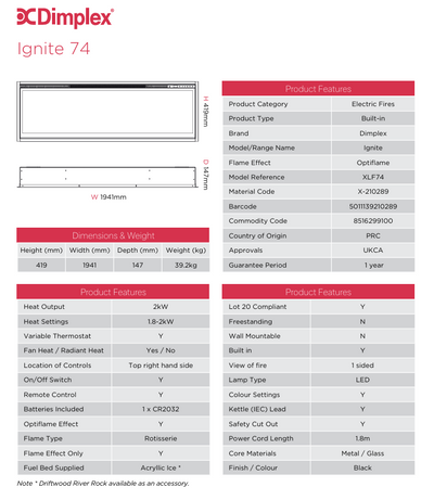 XLF74 Ignite 74 Built In Electric Fire